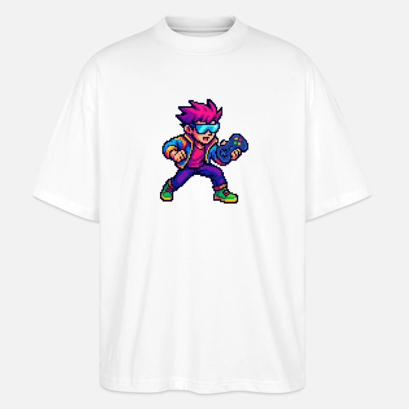 Retro Pixelheld mit Controller - Stanley/Stella Oversized Unisex Bio T-Shirt Blaster 2.0 - Weiß