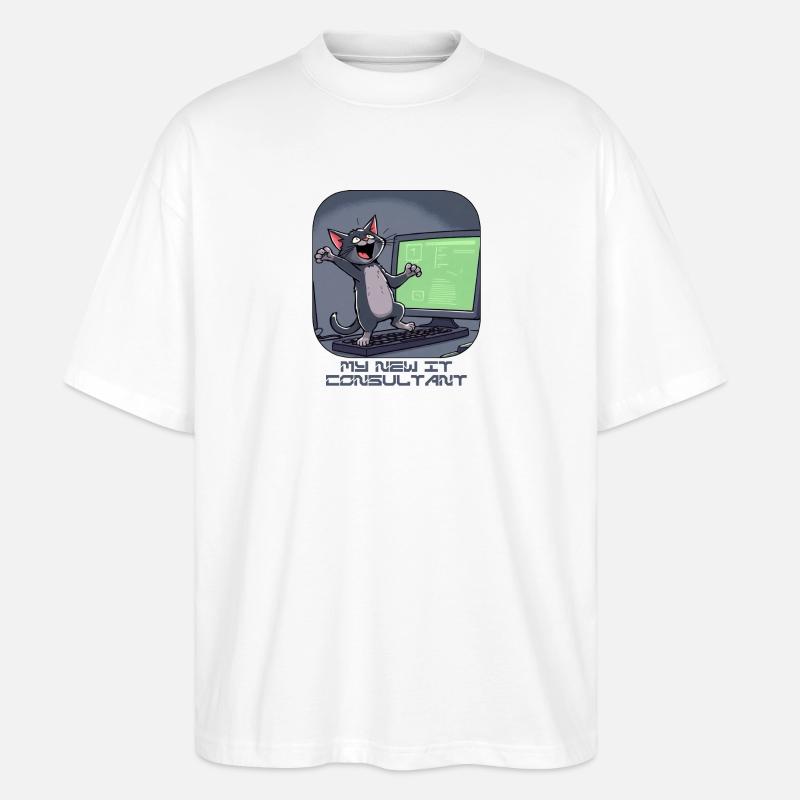 IT-Katze am Computer - Stanley/Stella Oversized Unisex Bio T-Shirt Blaster 2.0 - Weiß
