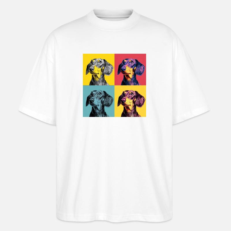 Pop Art Dackel-Quad - Stanley/Stella Oversized Unisex Bio T-Shirt Blaster 2.0 - Weiß