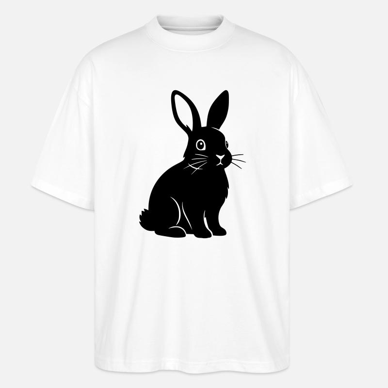 Bunny Rabbit Silhouette Black Vector - Stanley/Stella Oversized Unisex Organic T-shirt Blaster 2.0 - white