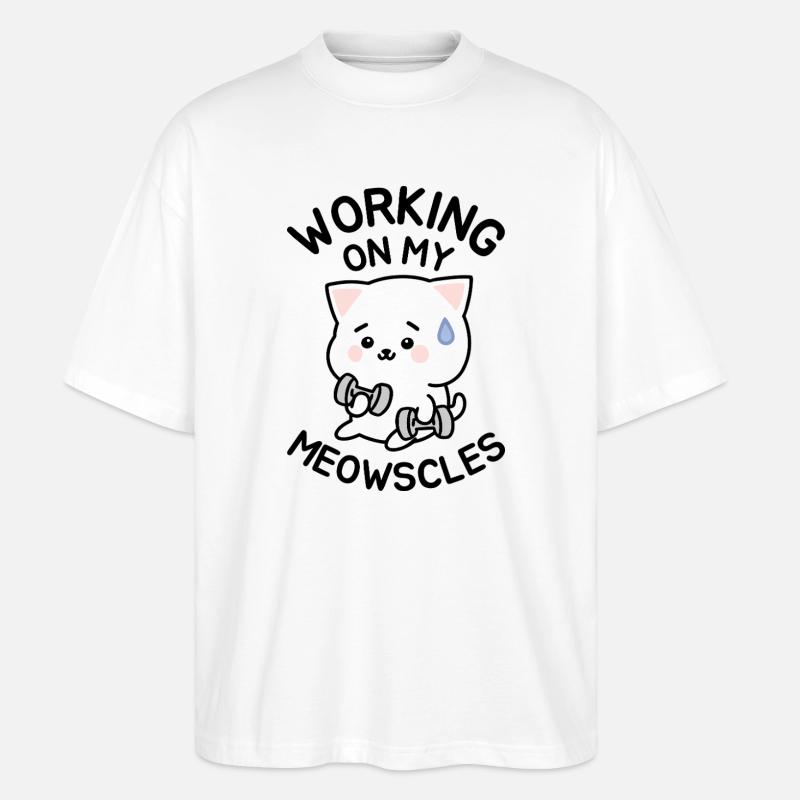 Ich arbeite an meinen Meowscles - Stanley/Stella Oversized Unisex Bio T-Shirt Blaster 2.0 - Weiß