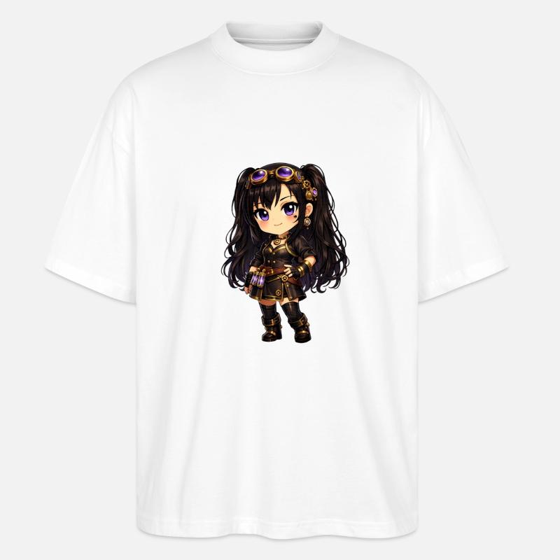Chibi Steampunk-Mädchen Luna mit Lila Goggles - Stanley/Stella Oversized Unisex Bio T-Shirt Blaster 2.0 - Weiß