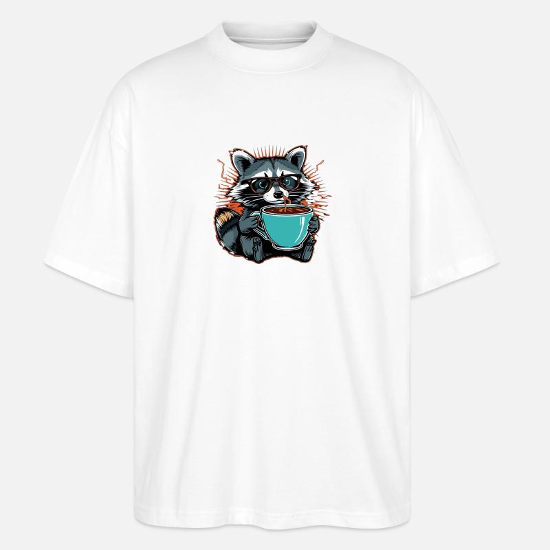 Überforderter Waschbär mit Kaffee - Stanley/Stella Oversized Unisex Bio T-Shirt Blaster 2.0 - Weiß