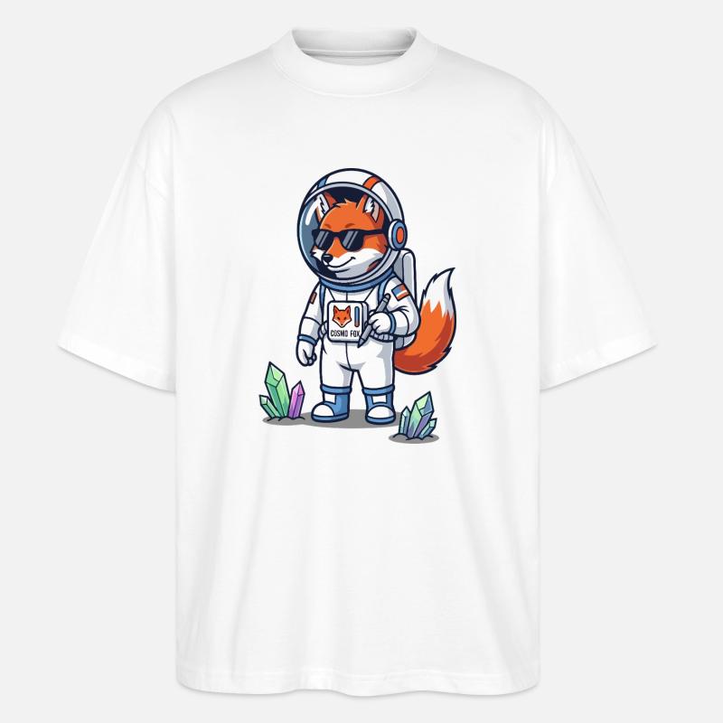 Cosmo Fox Astronaut Space Explorer - Stanley/Stella Oversized Unisex Bio T-Shirt Blaster 2.0 - Weiß