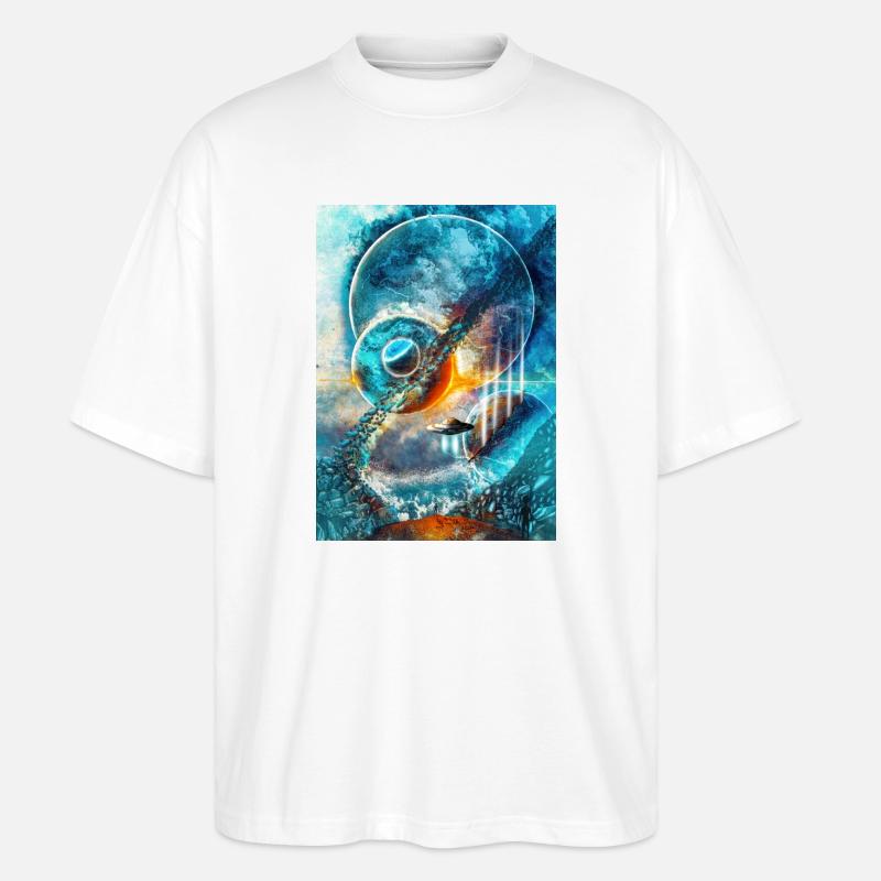 Blue Space Ring with Fire - Stanley/Stella Oversized Unisex Organic T-shirt Blaster 2.0 - white