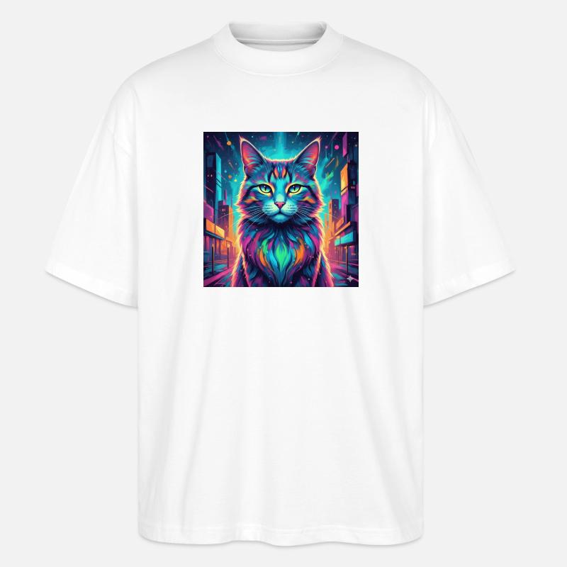 Chat néon - T-shirt bio Blaster 2.0 coupe oversize Stanley/Stella Unisexe - blanc