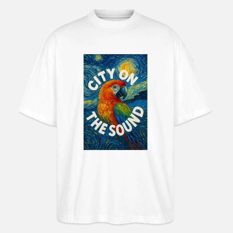 Vibrant_Macaw_Amidst_Swirling_Post-Impressionis - T-shirt bio Blaster 2.0 coupe oversize Stanley/Stella Unisexe - blanc