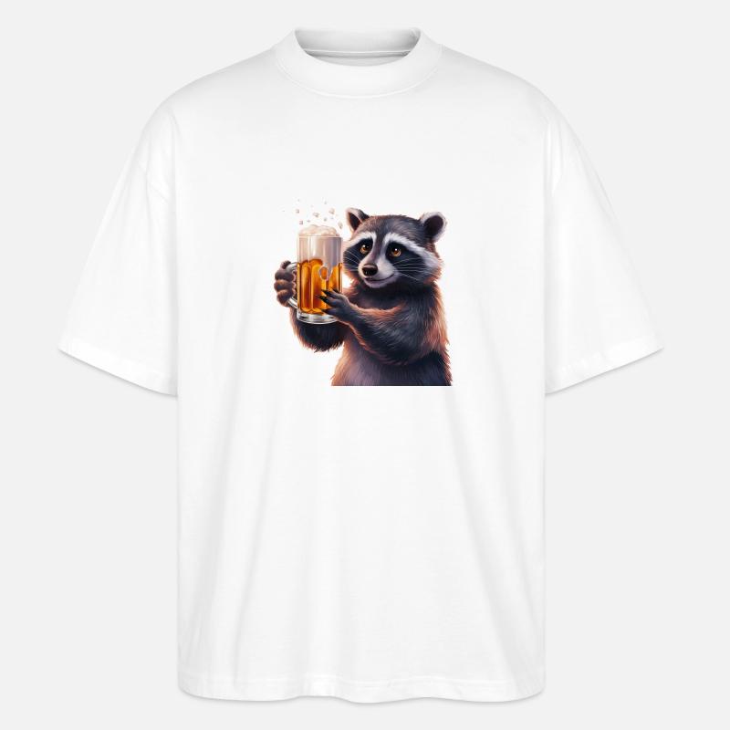 Waschbär Bier Geschenk - Stanley/Stella Oversized Unisex Bio T-Shirt Blaster 2.0 - Weiß
