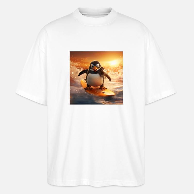 Pinguin riding on waves - Stanley/Stella Oversized Unisex Bio T-Shirt Blaster 2.0 - Weiß