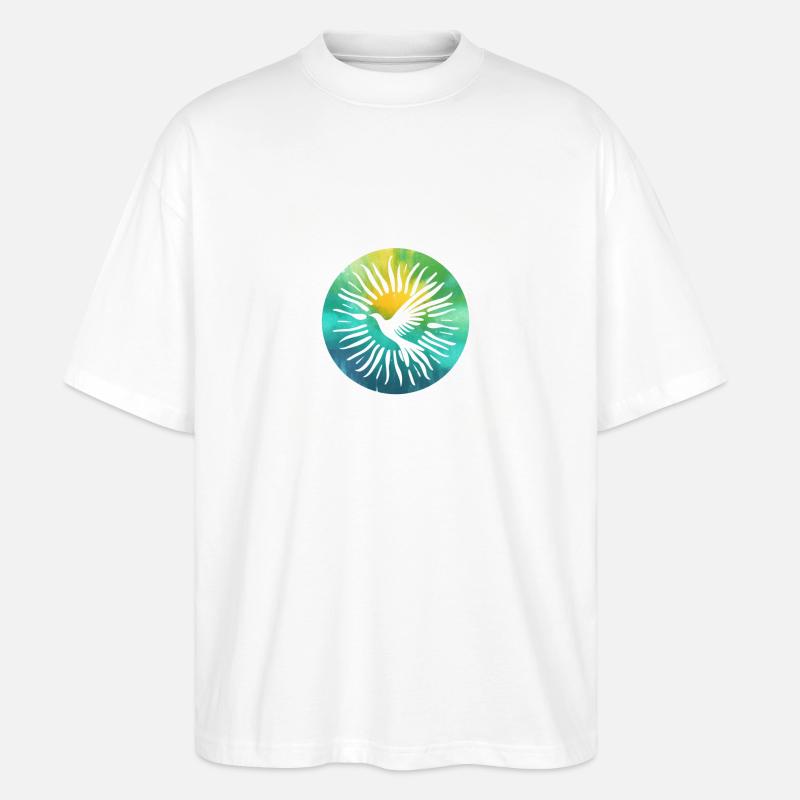 Bunte Friedens Taube - Stanley/Stella Oversized Unisex Bio T-Shirt Blaster 2.0 - Weiß