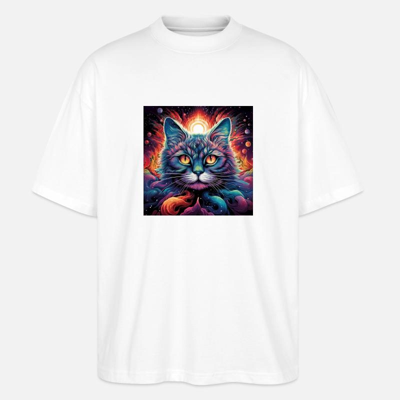 Trippy LSD Katze - Stanley/Stella Oversized Unisex Bio T-Shirt Blaster 2.0 - Weiß