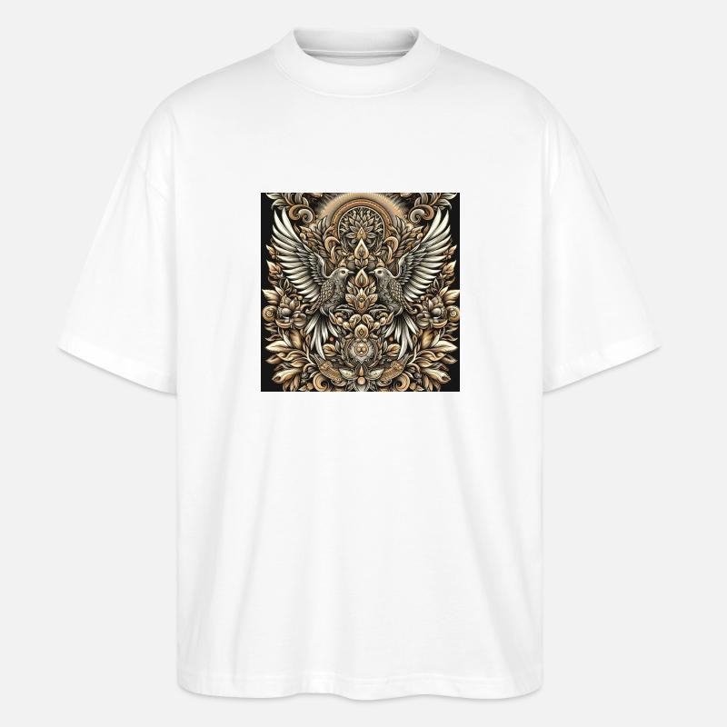 Mandala oiseau avec des fleurs - T-shirt bio Blaster 2.0 coupe oversize Stanley/Stella Unisexe - blanc
