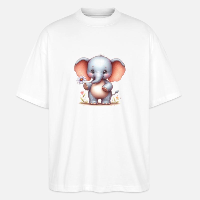 Bébé éléphant avec une fleur - T-shirt bio Blaster 2.0 coupe oversize Stanley/Stella Unisexe - blanc