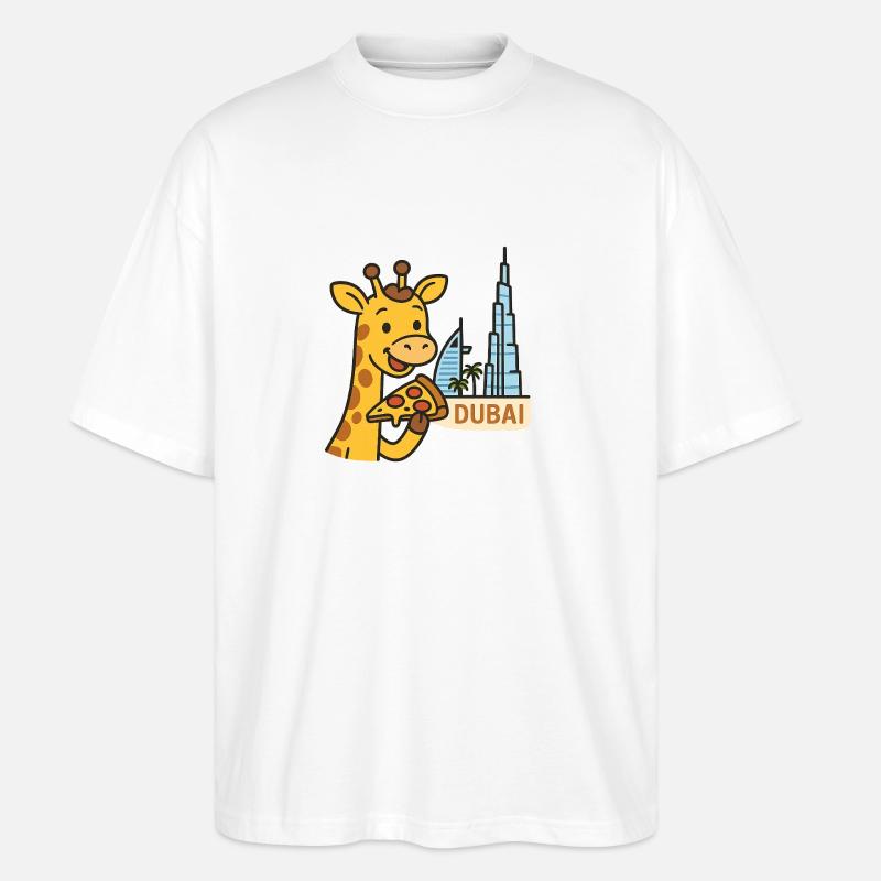 Dubai Giraffe mit Pizza - Stanley/Stella Oversized Unisex Bio T-Shirt Blaster 2.0 - Weiß