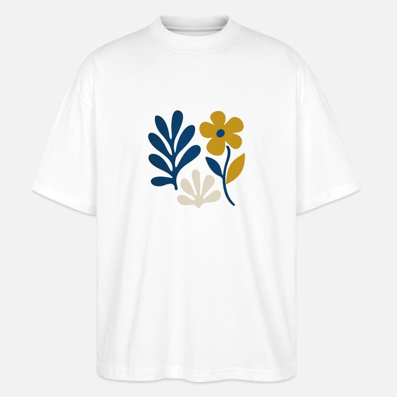 Florale Komposition – Blau & Senf - Stanley/Stella Oversized Unisex Bio T-Shirt Blaster 2.0 - Weiß