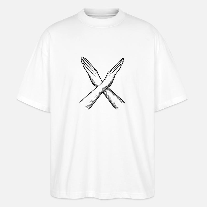 Mains croisées – Déclaration en lignes - T-shirt bio Blaster 2.0 coupe oversize Stanley/Stella Unisexe - blanc