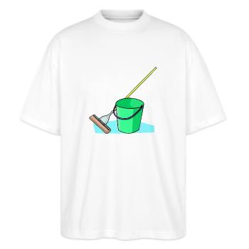 putzen cleaning putzfrau broom wischmop53 - Stanley/Stella Oversized Unisex Bio T-Shirt Blaster 2.0 - Weiß - Vorne - Alina (178cm) & Michal (187cm)