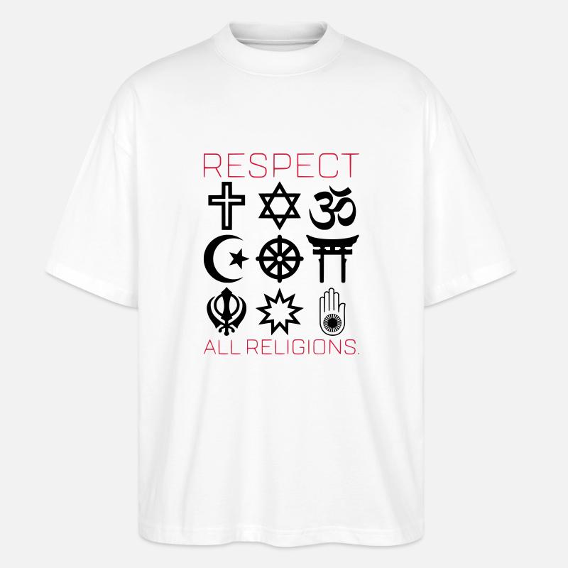 RESPECT ALL RELIGIONS - Stanley/Stella Oversized Unisex Organic T-shirt Blaster 2.0 - white