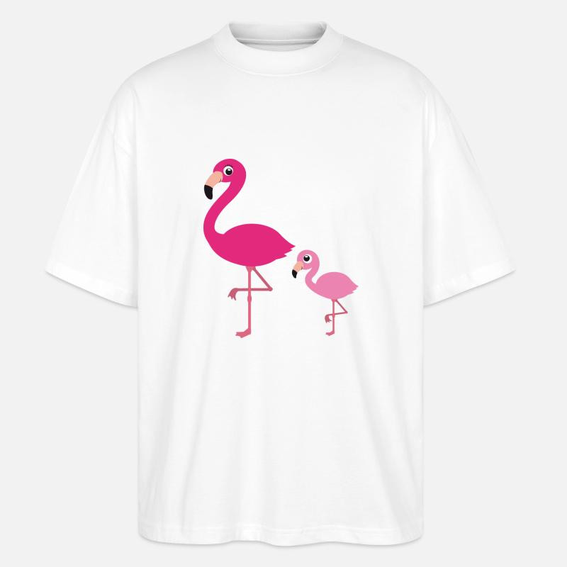 Flamingo Mutter mit Kind - Stanley/Stella Oversized Unisex Bio T-Shirt Blaster 2.0 - Weiß