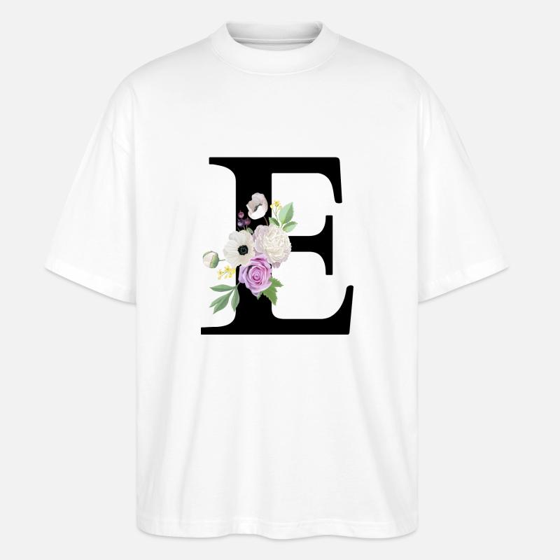 Lila Blumenbuchstabe E - Stanley/Stella Oversized Unisex Bio T-Shirt Blaster 2.0 - Weiß