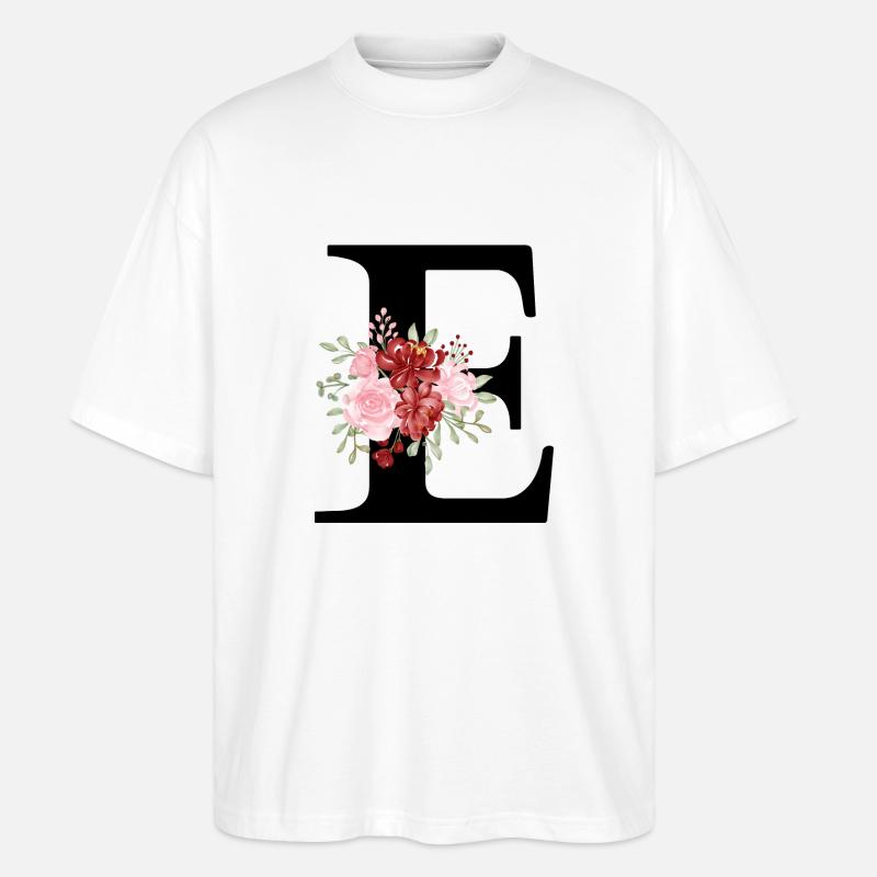 Roter Blumenbuchstabe E - Stanley/Stella Oversized Unisex Bio T-Shirt Blaster 2.0 - Weiß