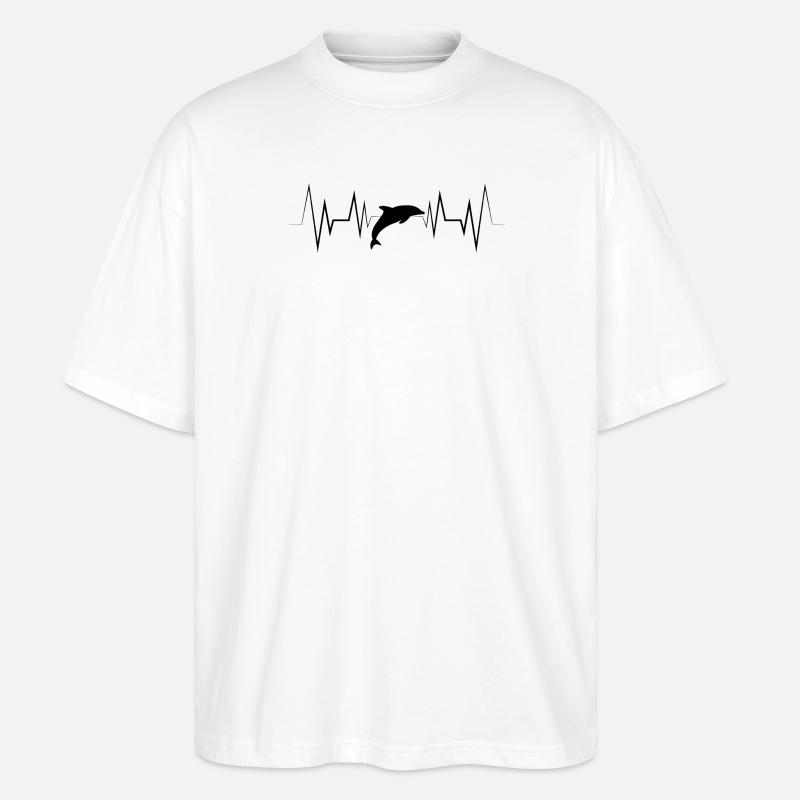 Herzschlag Delfin Silhouette - Stanley/Stella Oversized Unisex Bio T-Shirt Blaster 2.0 - Weiß