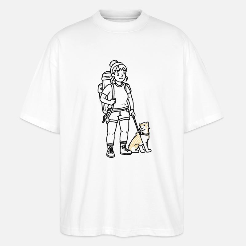 Femme faisant de la randonnée avec son chien - T-shirt bio Blaster 2.0 coupe oversize Stanley/Stella Unisexe - blanc
