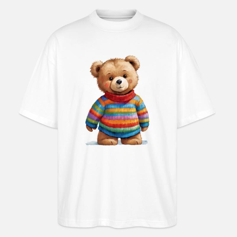 Teddy im gestreiften Pullover Aquarellzauber - Stanley/Stella Oversized Unisex Bio T-Shirt Blaster 2.0 - Weiß
