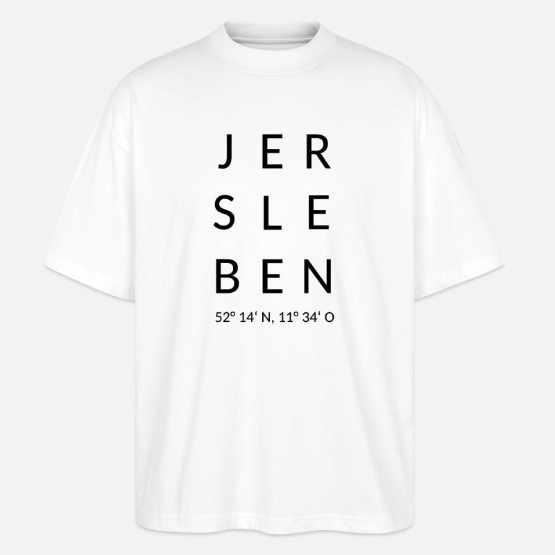 Jersleben avec longitude et latitude - T-shirt bio Blaster 2.0 coupe oversize Stanley/Stella Unisexe - blanc