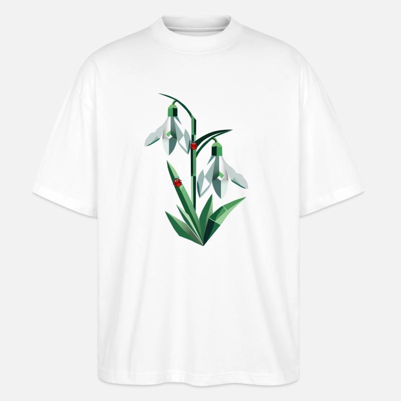 Zwei Schneeglöckchen mit Marienkäfern - Stanley/Stella Oversized Unisex Bio T-Shirt Blaster 2.0 - Weiß