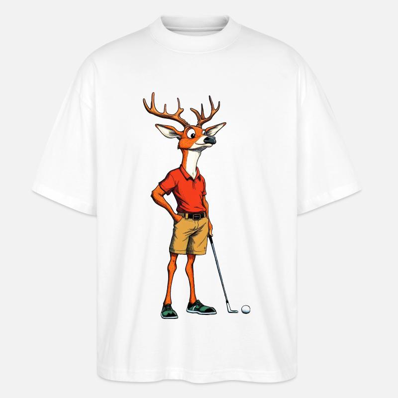 Hirsch Golfpro im Polohemd - Stanley/Stella Oversized Unisex Bio T-Shirt Blaster 2.0 - Weiß