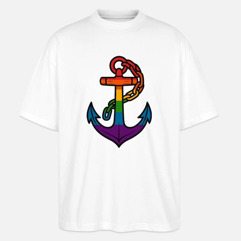 Regenbogenanker mit Farbverlauf - Stanley/Stella Oversized Unisex Bio T-Shirt Blaster 2.0 - Weiß