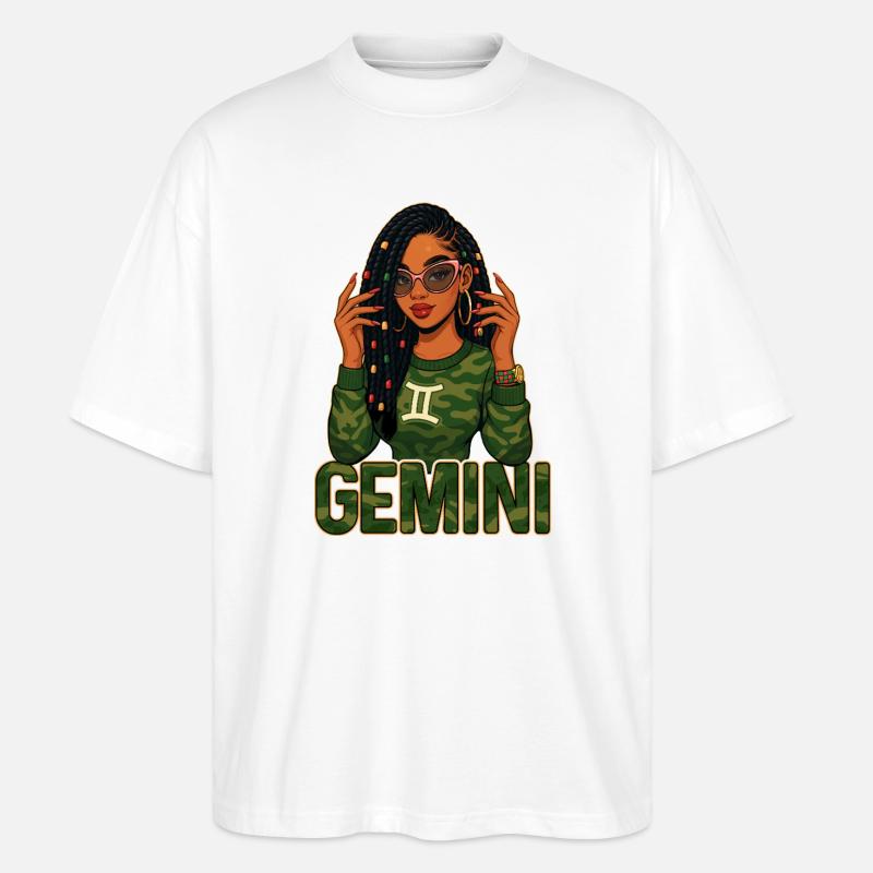 Zwillinge Königin – Loc-Afro-Mädchen Lebendiger Geist - Stanley/Stella Oversized Unisex Bio T-Shirt Blaster 2.0 - Weiß