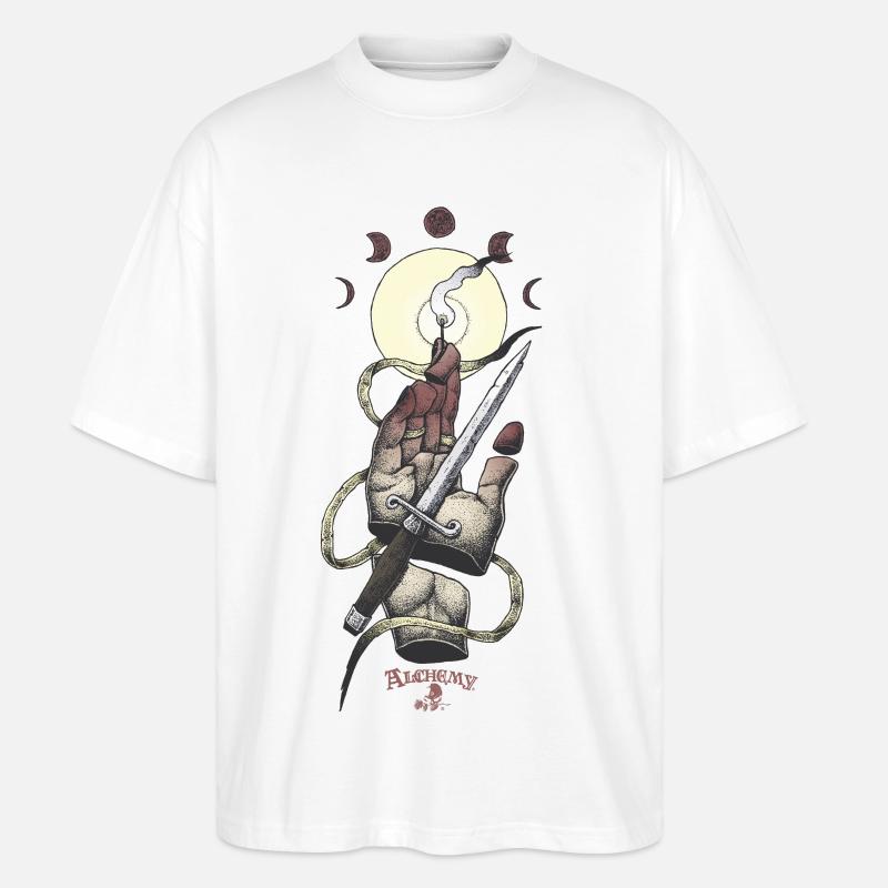 Alchemy England : main, poignards, lumière - T-shirt bio Blaster 2.0 coupe oversize Stanley/Stella Unisexe - blanc