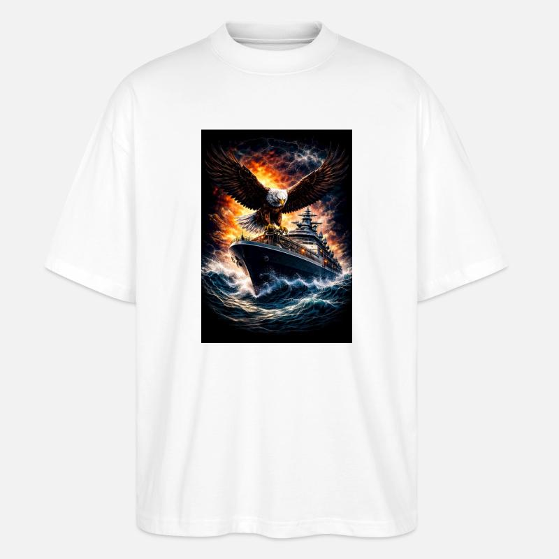 Eagle on ship in storm - Stanley/Stella Oversized Unisex Organic T-shirt Blaster 2.0 - white