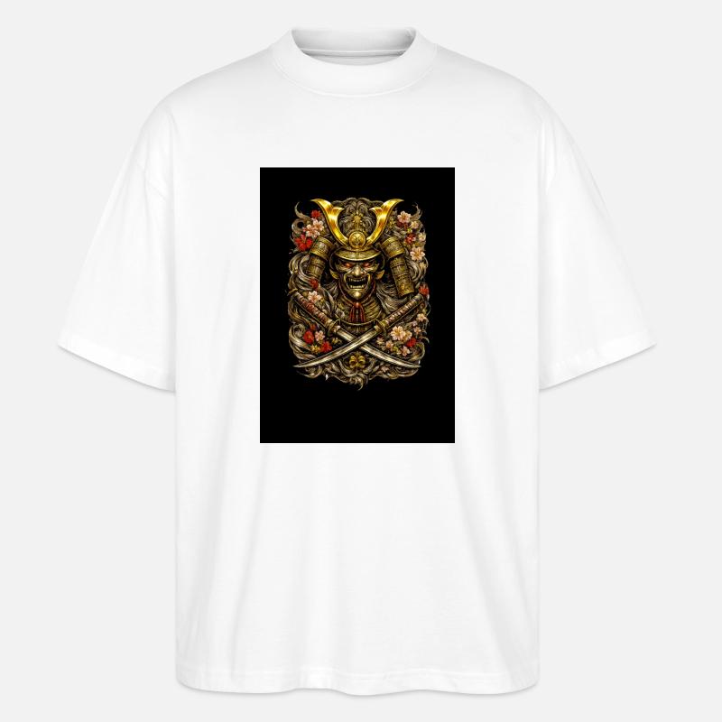 Casque en fleurs de samouraï - T-shirt bio Blaster 2.0 coupe oversize Stanley/Stella Unisexe - blanc