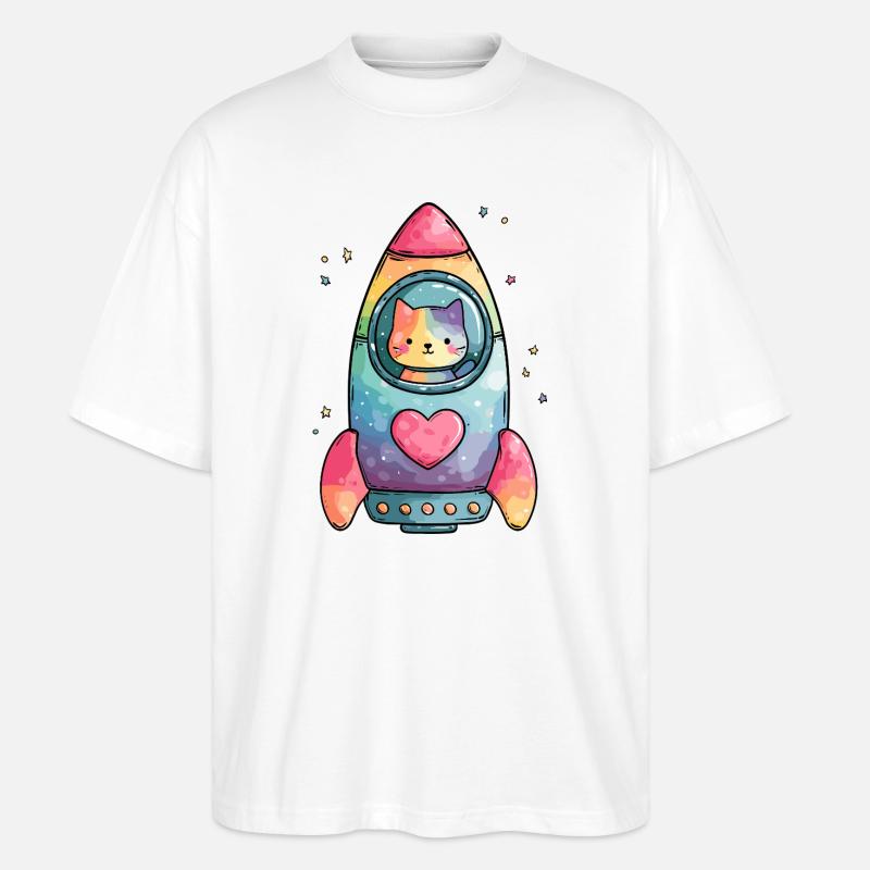 Rainbow Rocket Katze Herz - Stanley/Stella Oversized Unisex Bio T-Shirt Blaster 2.0 - WeiĂź