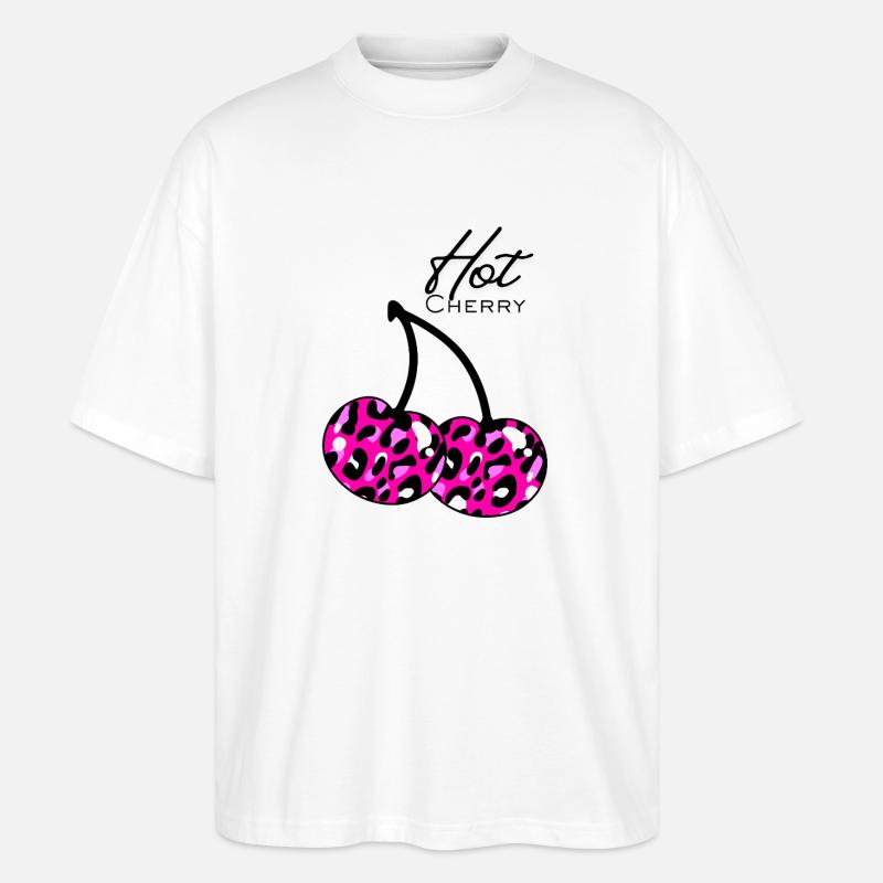 Pink leopard pattern cherry - Stanley/Stella Oversized Unisex Organic T-shirt Blaster 2.0 - white