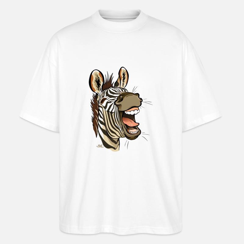 Lachender Zebra (weiße Ränder) - Stanley/Stella Oversized Unisex Bio T-Shirt Blaster 2.0 - Weiß