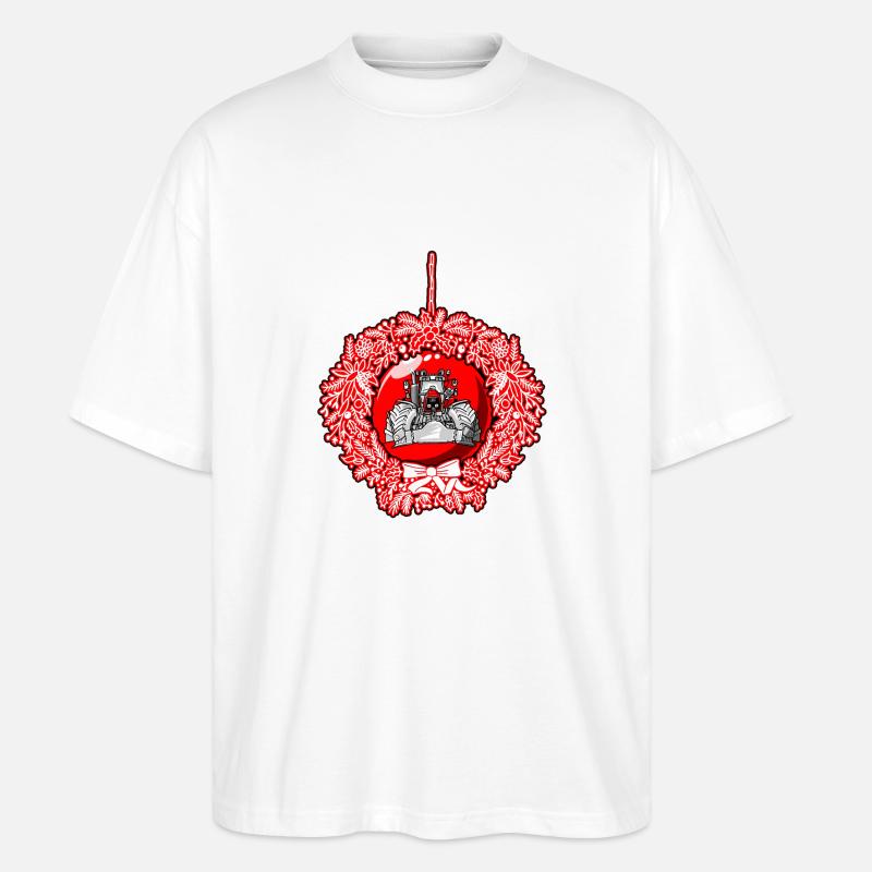 Weihnachtskranz Roter Traktor - Stanley/Stella Oversized Unisex Bio T-Shirt Blaster 2.0 - Weiß
