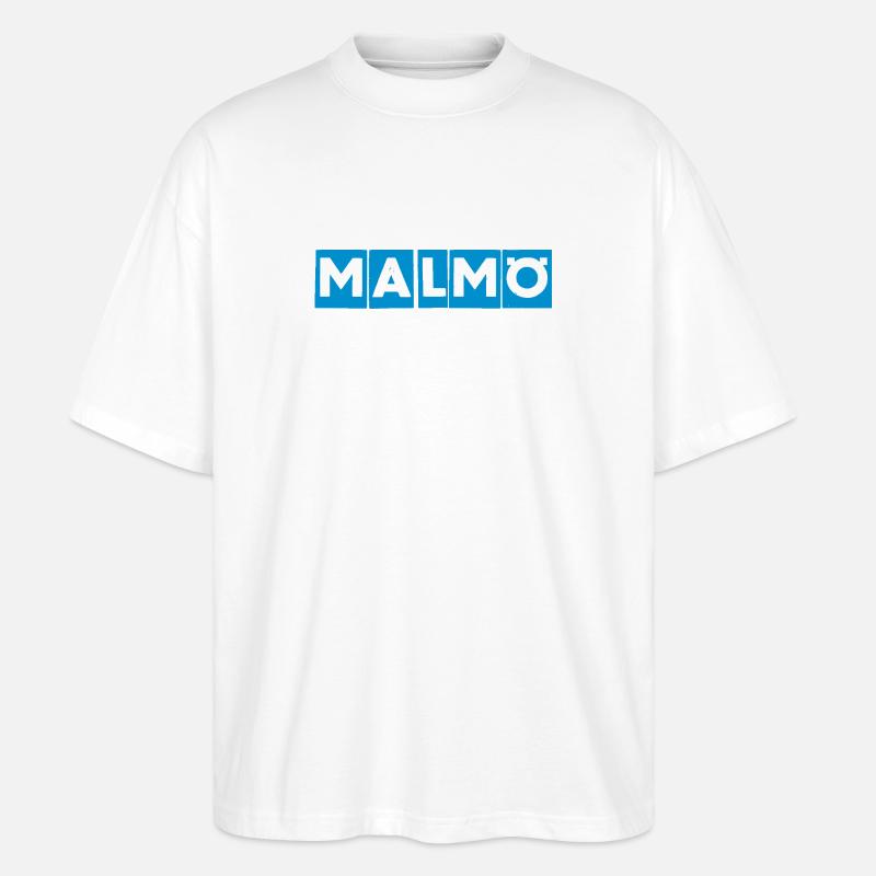 Malmö – Conception de texte bleu - T-shirt bio Blaster 2.0 coupe oversize Stanley/Stella Unisexe - blanc