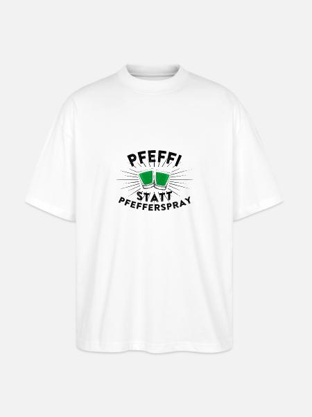 Pfeffi statt Pfefferspray - Stanley/Stella Oversized Unisex Bio T-Shirt Blaster 2.0 - Weiß