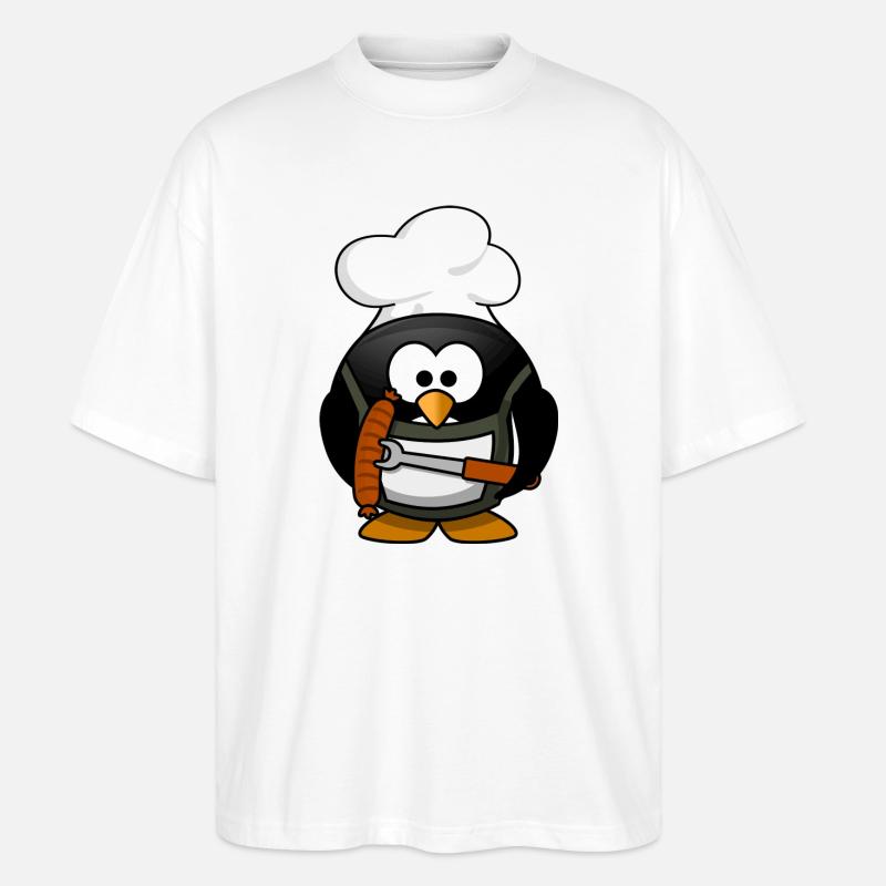Kochpinguin mit Grillwurst - Stanley/Stella Oversized Unisex Bio T-Shirt Blaster 2.0 - Weiß