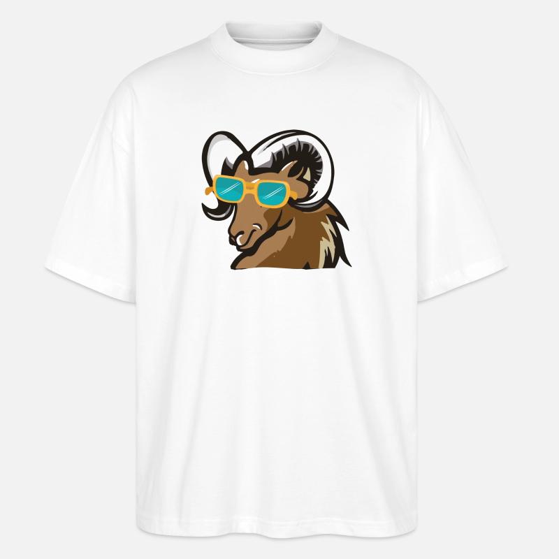 Ram mit Sonnenbrille - Stanley/Stella Oversized Unisex Bio T-Shirt Blaster 2.0 - Weiß