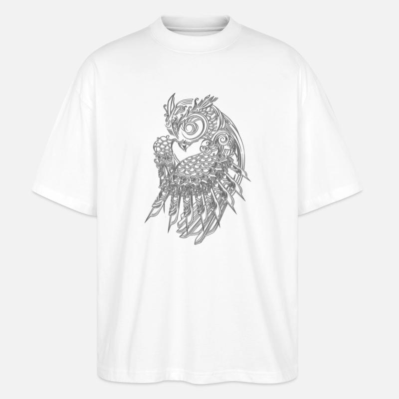 Silbernes Eulen-Design - Stanley/Stella Oversized Unisex Bio T-Shirt Blaster 2.0 - Weiß