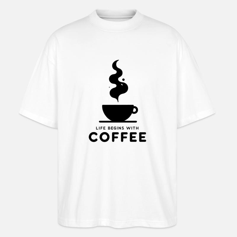 Kaffeebeginn: Leben beginnt - Stanley/Stella Oversized Unisex Bio T-Shirt Blaster 2.0 - Weiß