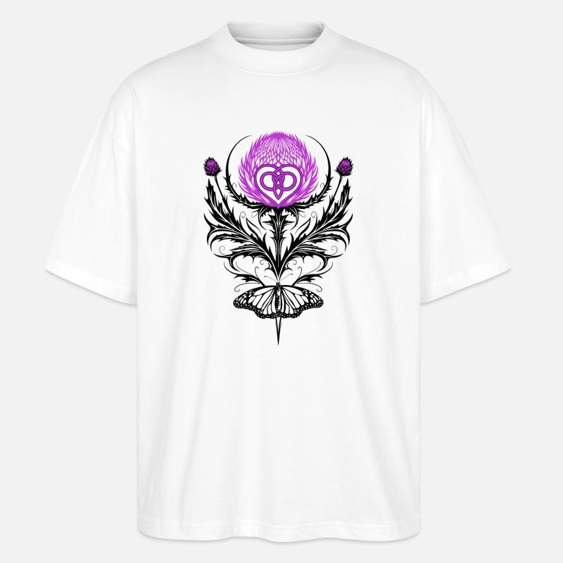 Distel mit Schmetterling Mutterknoten - Stanley/Stella Oversized Unisex Bio T-Shirt Blaster 2.0 - Weiß