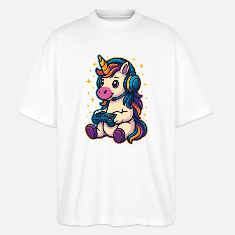 Gaming Einhorn - Stanley/Stella Oversized Unisex Bio T-Shirt Blaster 2.0 - Weiß