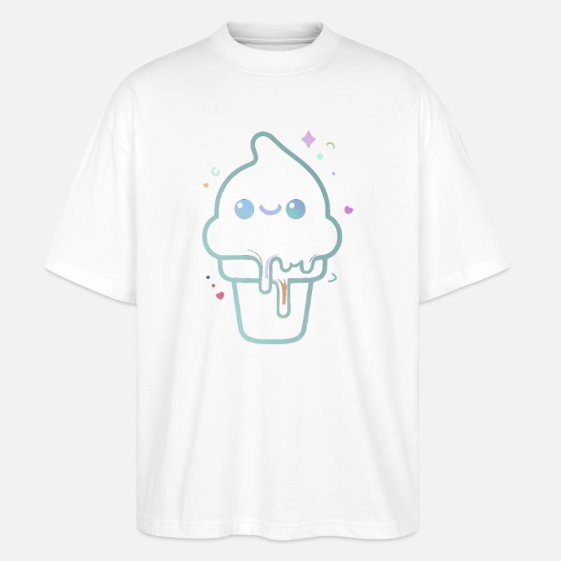 Kawaii-pastellfarbenes schimmerndes Eis - Stanley/Stella Oversized Unisex Bio T-Shirt Blaster 2.0 - Weiß
