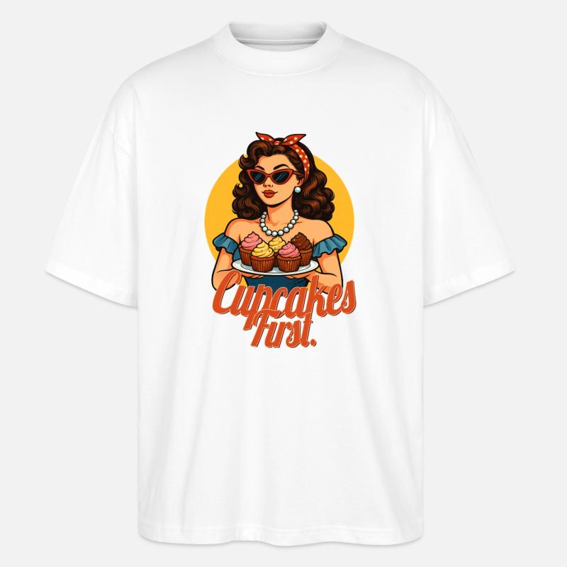 Cupcakes First Retro Pin Up Design - Stanley/Stella Oversized Unisex Bio T-Shirt Blaster 2.0 - Weiß